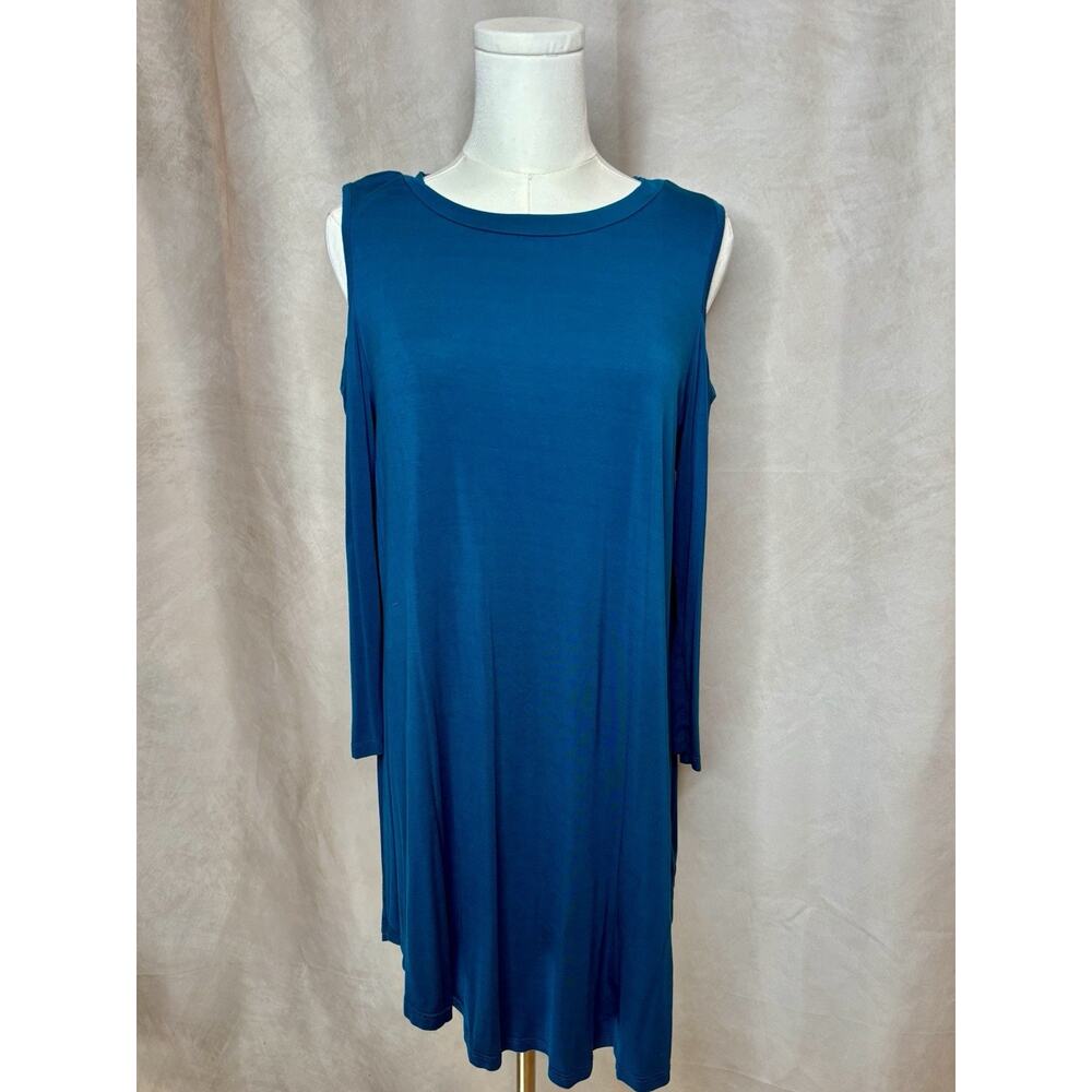 Blossom by P Blue Cold Shoulder Dress Women’s Large Flowy Stretch Casual